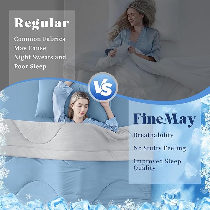 Cooling Comforter Twin Size, Double-Sided Cooling Blanket for Hot Sleepers & Night Sweats, Arc-Chill Q-Max > 0.4 Breathable Ice Blanket, Lightweight Cold Comforter (68''x90'', Light Blue)