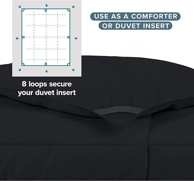Bare Home Duvet Insert Comforter - Twin/Twin Extra Long - 8 Duvet Loops - Goose Down Alternative - Ultra-Soft - Premium 1800 Series - All Season Warmth - Bedding Comforter (Twin/Twin XL, Black)