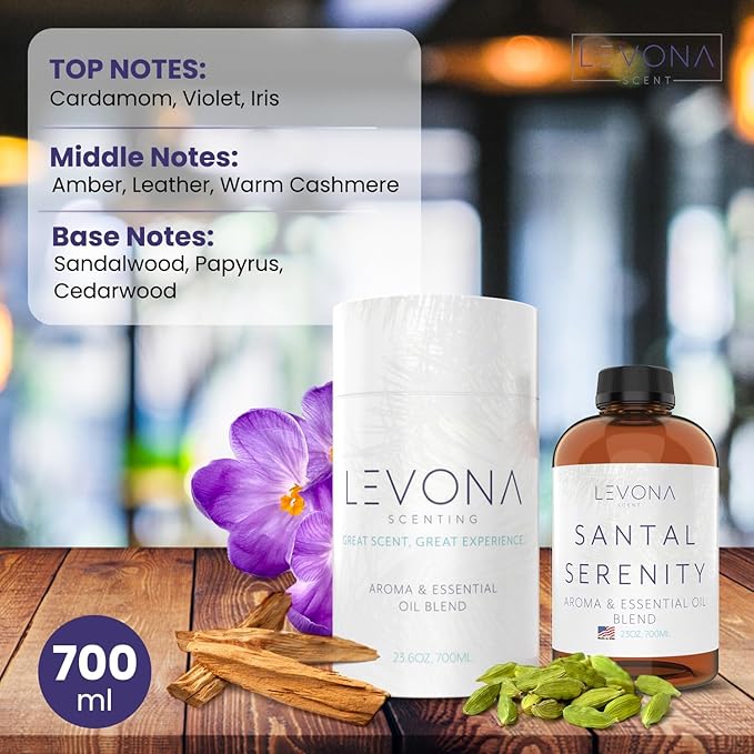 Levona Scent Essential Oils - Scents for Home, Hotel & Office Use - Perfect for Home Diffuser & Humidifiers - Aroma Fragrance Oil, Ideal for Massage, Relaxation, and Spa - Santal Serenity, 700ml