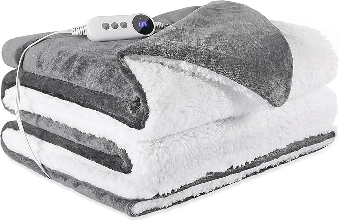 Electric Heated Blanket Twin 62''X84'', Soft & Cozy Fast Heating Blanket with 9 Heat Settings & 2-10 Hours Auto Off, ETL Certified & Overheat Protection,Gift for Grandma, Light Gray