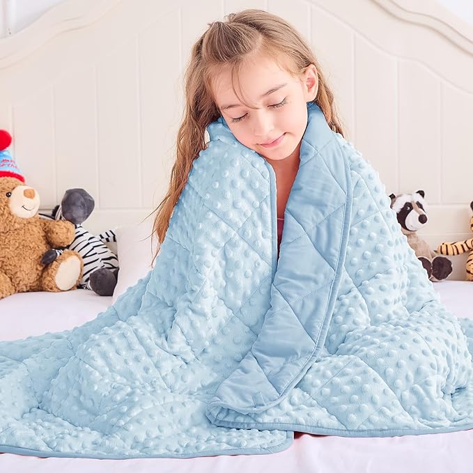 yescool Weighted Blanket 5 Pounds, Blanket Gifts for Boys and Girls, Small Weighted Throw Blankets Washable Heavy Blankets, Winter Weighted Comforter for 40-70lbs, 36 * 48in, Light Blue