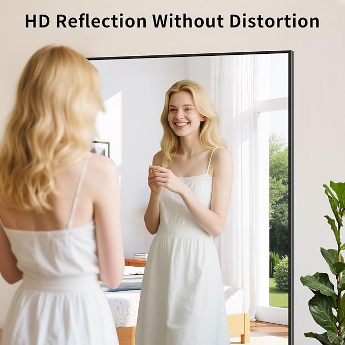 Koonmi Black Framed Bathroom Mirror - Shatterproof 36"x71" Tempered Glass, HD No Distortion, Horizontal/Vertical Mount, Modern Matte Aluminum Alloy Frame