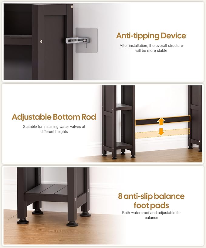 Over The Toilet Storage Cabinet with Acrylic Sliding Door Panel, Bamboo Organizer Shelf with 2 Paper Drawers and 1 Big Drawer,Space Saver Rack for Bathroom (Brown)