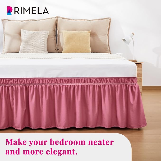 RIMELA Dusty Red Bed Skirt Queen Size 18 Inch Drop, Wrap Around Elastic Bedskirt, Dust Ruffle for Adjustable Bed Base Machine Washable Easy to Install Bed Skirts