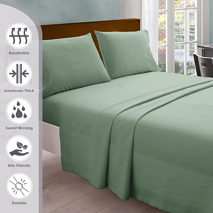 Pizuna Pure 100% Cotton Sheets Full Size, 800 Thread Count Long Staple Cotton Crisp Sateen Sheets Full with 15inch Deep Pocket (Combed Sea Foam Cotton Sheets Full)