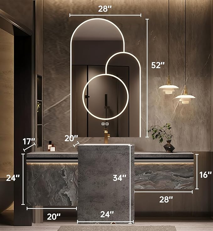 Single Sink Freestanding Bath Vanity, Modern Bath Vanity with LED Smart Mirror, 72IN Solid Wood Floating Bathroom Sink Cabinet with Marble Slate Top and Large Storage Drawer
