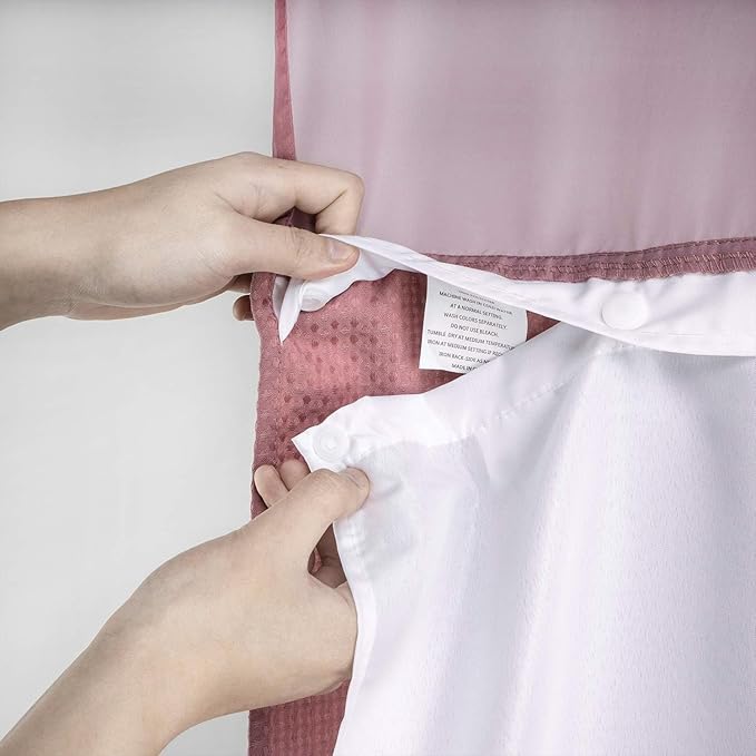 River Dream Heavyweight No Hooks Required Dotted Waffle Weave Shower Curtain with Snap in Liner - 71W x 74H,Hotel Grade,Spa Like Bath Curtain,Pale Mauve