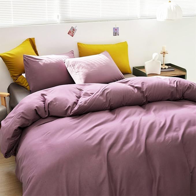 Cottonight Purple Comforter Set Queen Pale Mauve Bedding Comforter Set Full Solid Modern Dusty Lilac Purple Blanket Quilts Breathable 3 Piece Purple Comforter Set for Women Adults