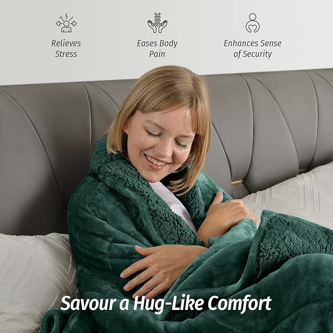 Wemore Sherpa Fleece Weighted Blanket for Adult, 15 lbs Dual Sided Cozy Fluffy Heavy Blanket, Ultra Fuzzy Throw Blanket with Soft Plush Flannel Top, 60 x 80 inches, Green on Both Sides