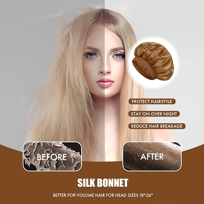 Satin Silk Bonnet for Sleeping, Double Layer Silk Sleep Cap for Men & Women, Soft Satin Lined Bonnet for Curly Hair