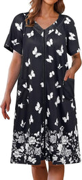 Ekouaer Women Robe Zipper Front Mumu Duster Robes Zip Up Housecoat Soft Sleepwear with Pockets S-3XL