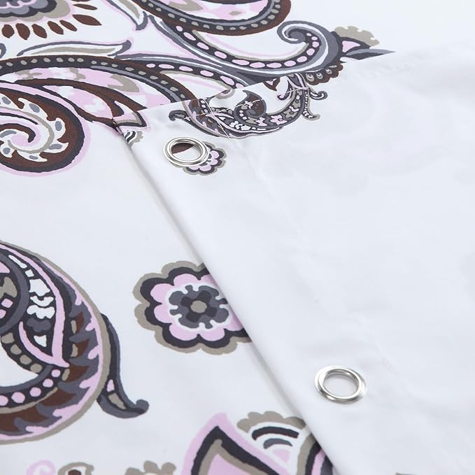 Extra Long Shower Curtain, White Baroque Bath Curtain with Brown & Pink Paisley Medallion Print, Waterproof Luxury Fabric, 72" W x 84" H