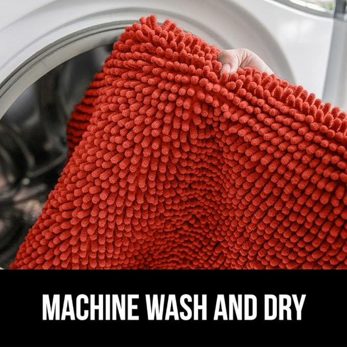 GORILLA GRIP Bath Rug Mat, Soft Absorbent Chenille, Quick Dry Microfiber Mats, Rubber Backing Washable Shower Floor Rugs, Bathmat Runner, US Designed Bathroom Home Accessories 24x17, Sunset Orange