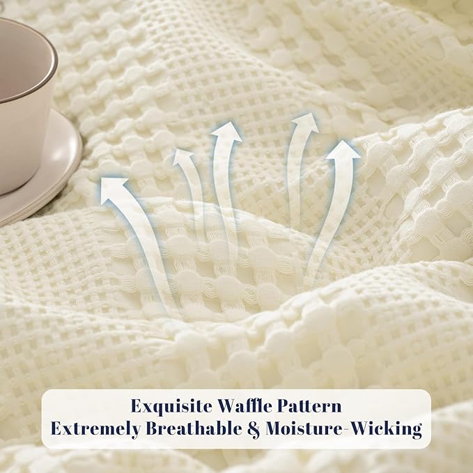 PHF Cooling Waffle Blanket California King Size, Lightweight 60% Rayon Derived from Bamboo & 40% Cotton Breathable Blanket for Hot Sleepers, Soft and Luxury for Bed Couch and Sofa, 110"x96", Linen