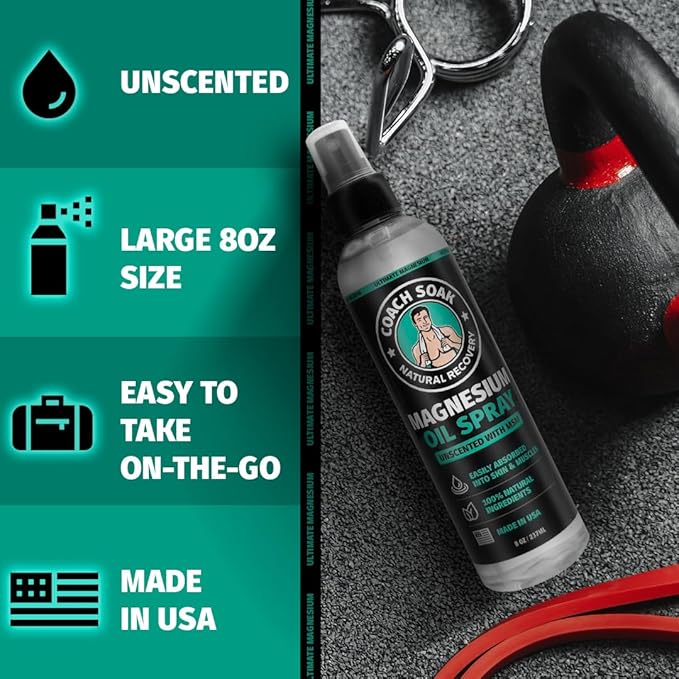 Coach Soak Eucalyptus Recovery Bath Soak & Magnesium Oil Spray with MSM - Fast-Absorbing Bath Salts with Dead Sea Minerals & Essential Oil, Plus 8oz Topical Spray for Muscles & Joints