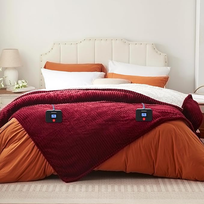 Westinghouse King Size Heated Blanket, Soft Flannel to Sherpa Reversible Electric Blanket King Size with 10 Heating Levels & 1-12 Hours Auto Shut Off, Machine Washable, (100" x 90", Red)
