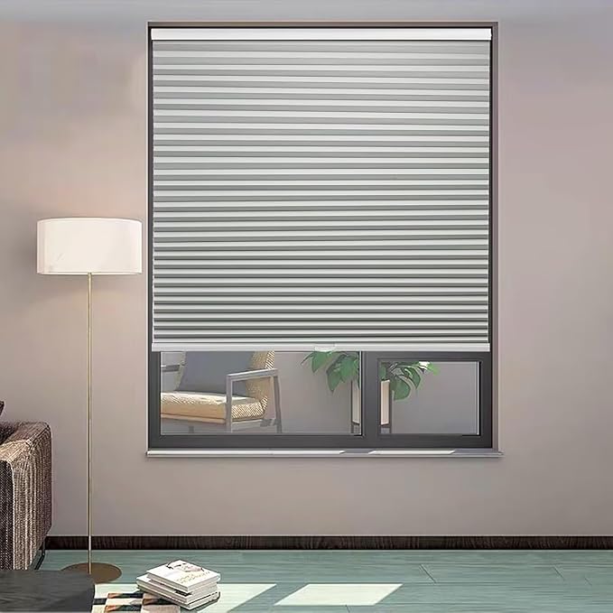 MYshade 1.5-Inch Cellular Cordless Blackout Shades,Thermal Insulating Noise Reducing Waterproof Blinds,Honeycomb Window Treatments for Indoor Light Control (Grey-38 W x 64" H)