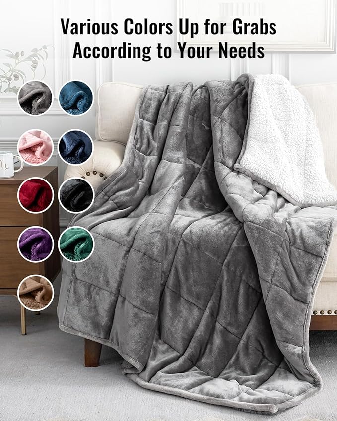 Uttermara Weighted Blanket Twin 15 Pounds for Adults 48x72 inches, Soft Plush Fleece & Cozy Warm Sherpa Weighted Blankets Great for Sleep & Calming, Twin Size Heavy Blanket for Couch Bed, Grey