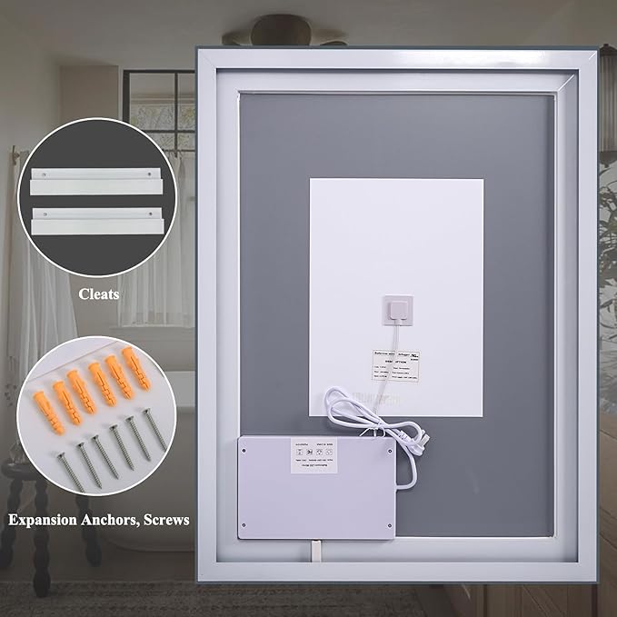 GLSLAND 30"x40" LED Bathroom Mirror with Lights, Dimmable Front and Backlit Vanity Mirrors, Wall Mounted Anti-Fog Lighted Mirror, Horizontal/Vertical Hanging