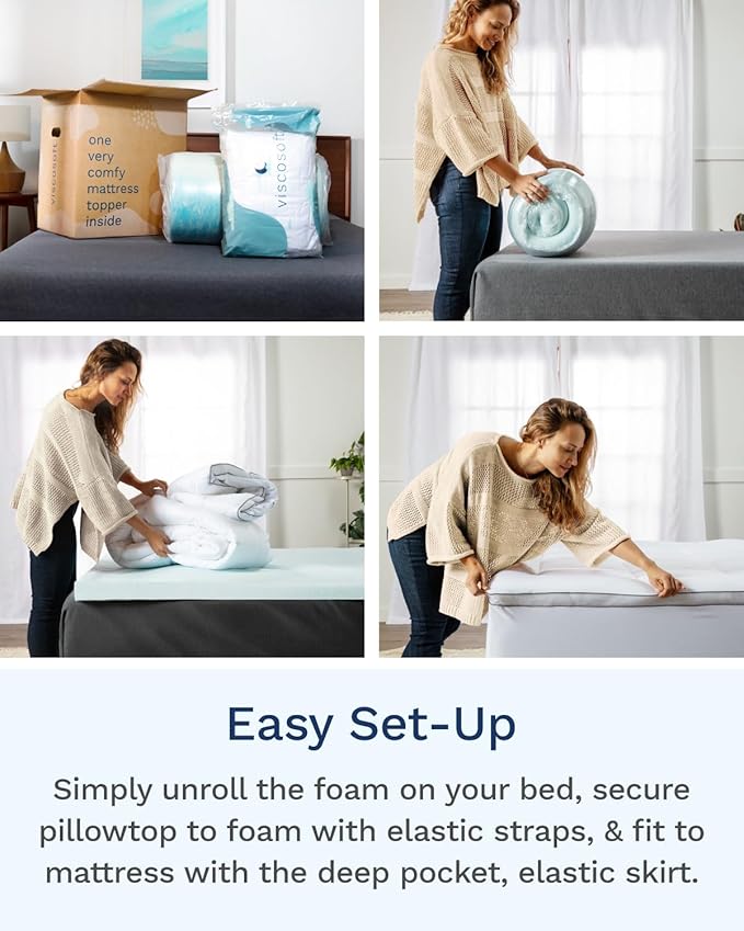 ViscoSoft 3 Inch Pillow Top Memory Foam Mattress Topper Twin - Cooling Hybrid Lux Dual Layer Mattress Pad - CertiPUR Certified