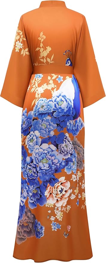PRODESIGN Kimono Robe for Women - Long Satin Sleepwear Silky Kimono Cover-Up Nightgown Japanese Bathrobe Loungewear Blouse
