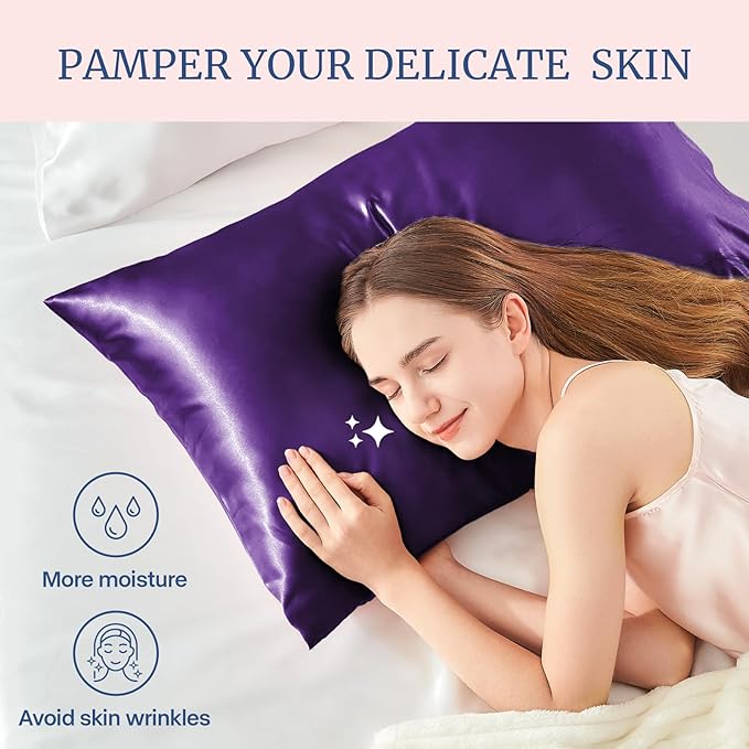 BEDELITE Satin Pillowcase for Hair and Skin, Super Soft and Cooling Similar to Silk Pillow Cases 2 Pack with Envelope Closure, Gift for Women Men(20"x26" Standard Size, Plum Purple)