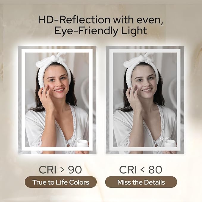 20 x 28 LED Bathroom Mirror with Lights, Lighted Bathroom Vanity Mirror for Wall, Espejos para Baños, Frontlit & Backlit, Anti-Fog, Shatterproof, 3 Adjustable Color Temperatures & Memory Function