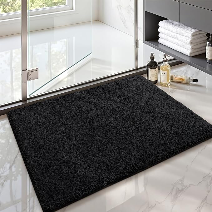 Color&Geometry Bath Mats for Bathroom Non Slip, 20"x29" Standard Sized Black Bathroom Rugs, Absorbent, Soft, Washable, Microfiber Bath Rug Shower Mat