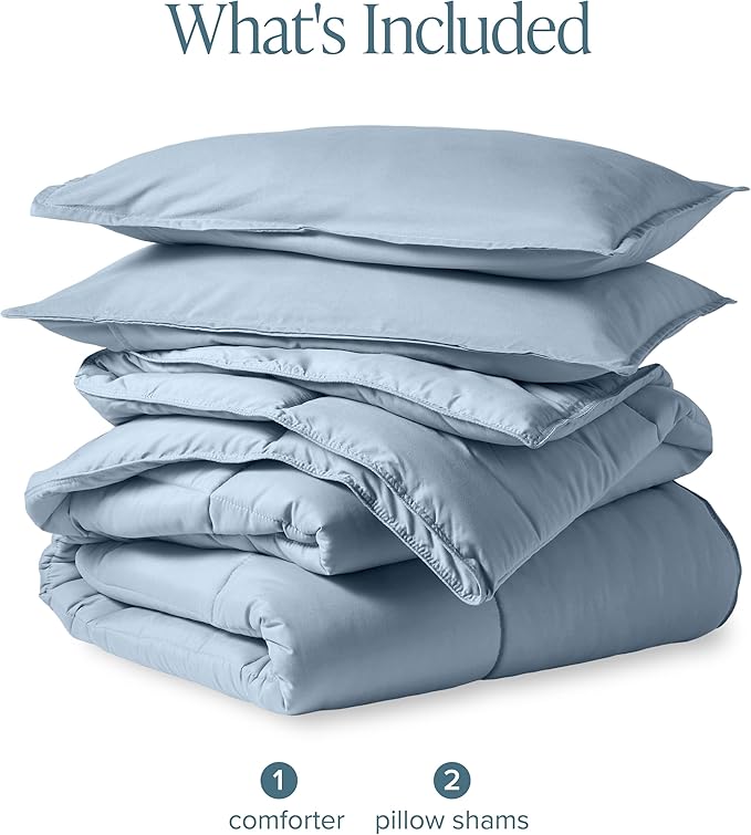 Bare Home Comforter Set - Queen Size - Ultra-Soft - Goose Down Alternative - Premium 1800 Series - All Season Warmth (Queen, Dusty Blue)