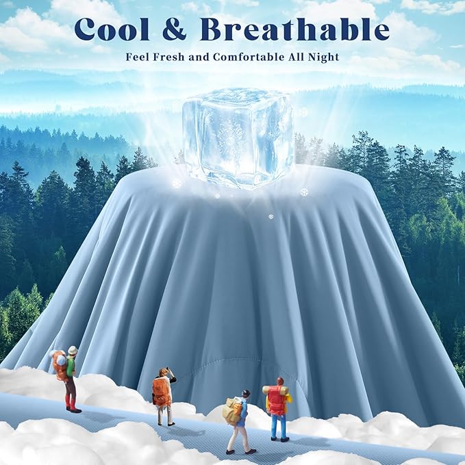 Cooling Comforter Queen Size, Double-Sided Cooling Blanket for Hot Sleepers & Night Sweats, Arc-Chill Q-Max > 0.4 Breathable Ice Blanket, Lightweight Cold Comforter (80''x90'', Light Blue)