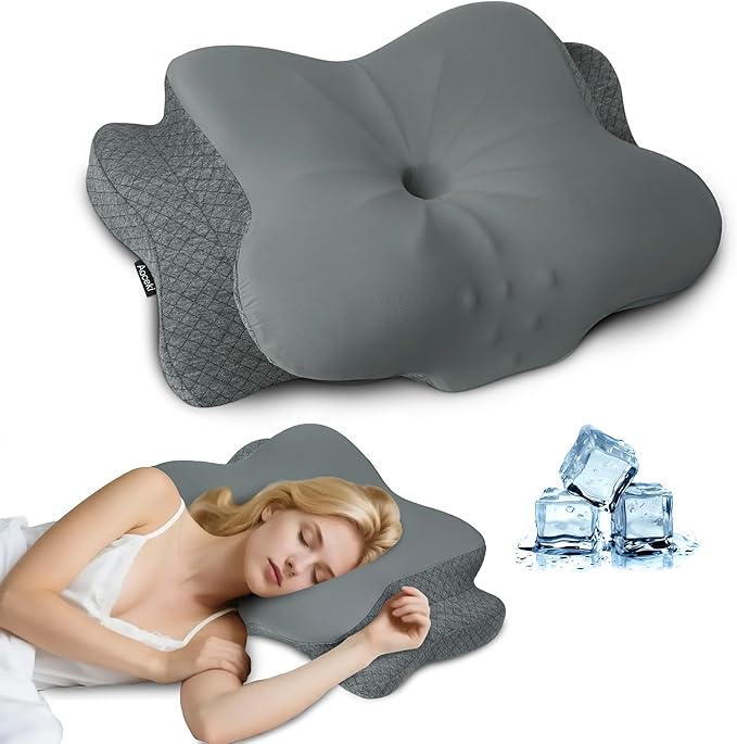 Cervical Neck Pillow for Sleeping,Memory Foam Pillows for Neck Pain Relief,Ergonomic Neck Support Contour Pillow for Side Back Stomach Sleepers,Orthopedic Breathable Pillowcase(Dark Grey)