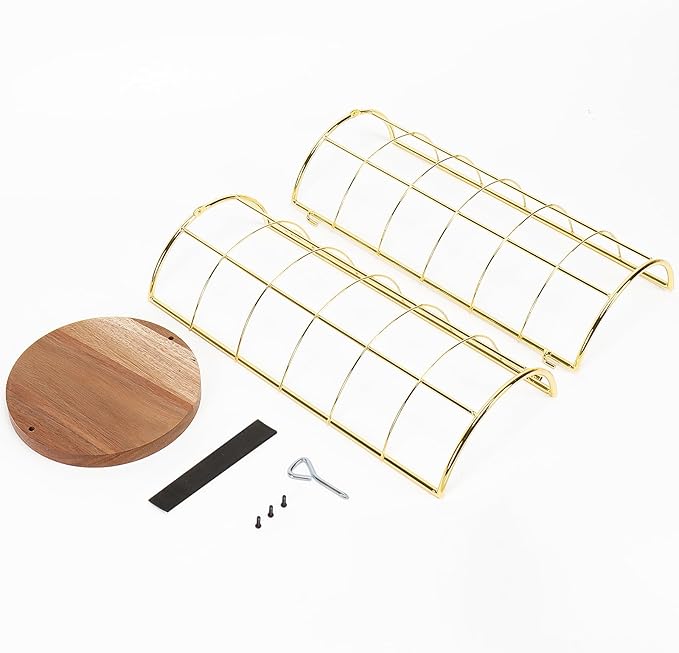 NearMoon Toilet Paper Organizer Stand, Freestanding 3 Rolls Tissue Storage, Metal Bathroom Accessory, Rustproof Toilet Roll Holder for Kitchen Countertop Inside Cabinet Shelf(Wooden Base, Gold)