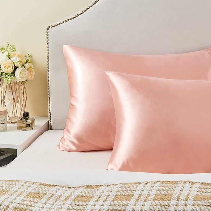 BEDELITE Satin Pillowcase for Hair and Skin, Super Soft and Cooling Similar to Silk Pillow Cases 2 Pack with Envelope Closure, Gift for Women Men(20"x36" King Size, Coral)