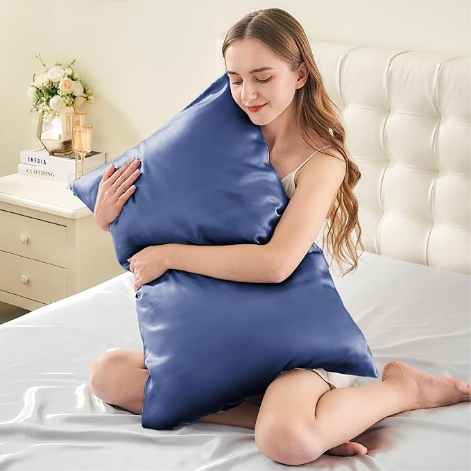 INFIIXSO Mulberry Silk Pillowcase for Hair and Skin, Silk Pillow Cases King Size with Hidden Zipper 20x40 Inches, Extraordinary Smooth and Soft Cooling Pillow Cases for Hot Sleepers(Navy, 1 Pack)