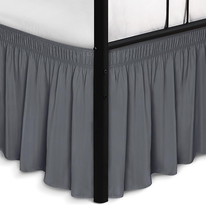 Biscaynebay Wrap Around Bed Skirts with Split Corners for Full Beds 18" Drop, Dark Grey Adjustable Elastic Dust Ruffles Easy Fit Wrinkle Resistant Silky Luxurious Fabric Machine Washable