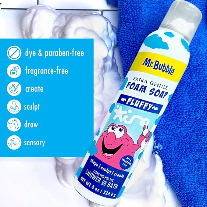 Mr. Bubble Extra Gentle Foam Soap - Fragrance Free Kids Hand and Body Wash 8OZ, Pack of 6