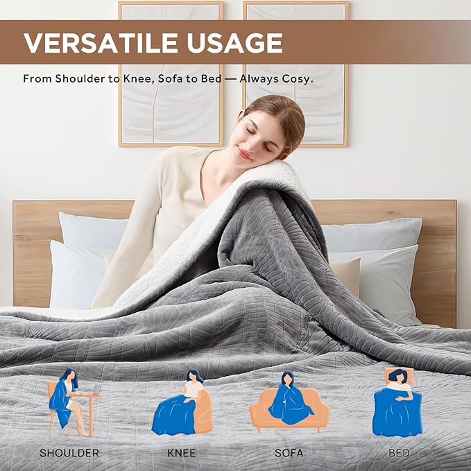 Westinghouse Electric Blanket Queen, Flower Jacquard Heated Blanket Queen Size with 10 Heating Levels and 1-12 Hours Auto-Off, Flannel to Sherpa Reversible, Machine Washable (84" x 90", Light Grey)