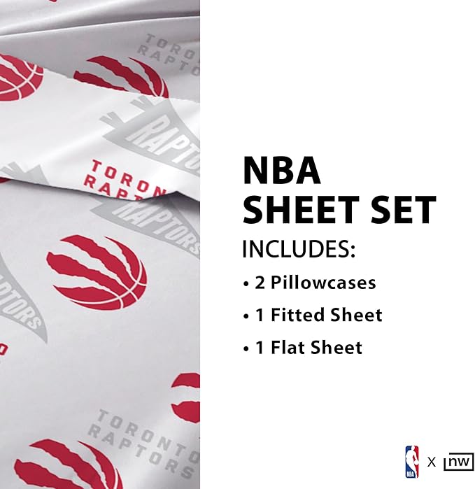 Northwest Officially Licensed Toronto Raptors NBA Full Size Sheet Set – Soft Team Logo Bedding for Dorms, Bedrooms, Fan Caves & Game Day Style