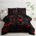 7pc Black & Red Comforter Set Queen - 3D Cube Bed in a Bag, Geometric Pattern, Soft Microfiber Bedding, All Season