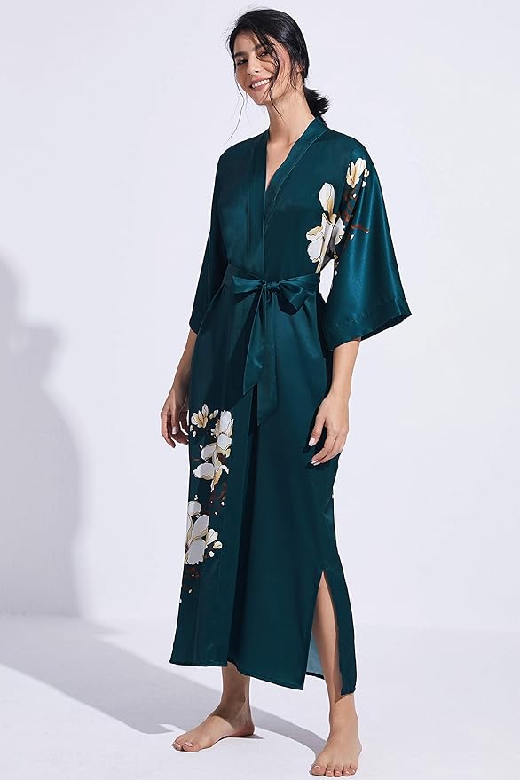 PRODESIGN Kimono Robe for Women - Long Satin Sleepwear Silky Kimono Cover-Up Nightgown Japanese Bathrobe Loungewear Blouse