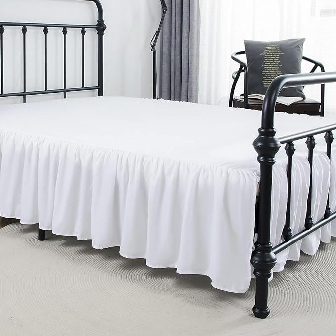 Bed Skirt King Size Ruffled Bed Skirts with Split Corners,16 Inch Drop Dust Ruffle Bed Skirt with Platform, White, King - 16" Drop
