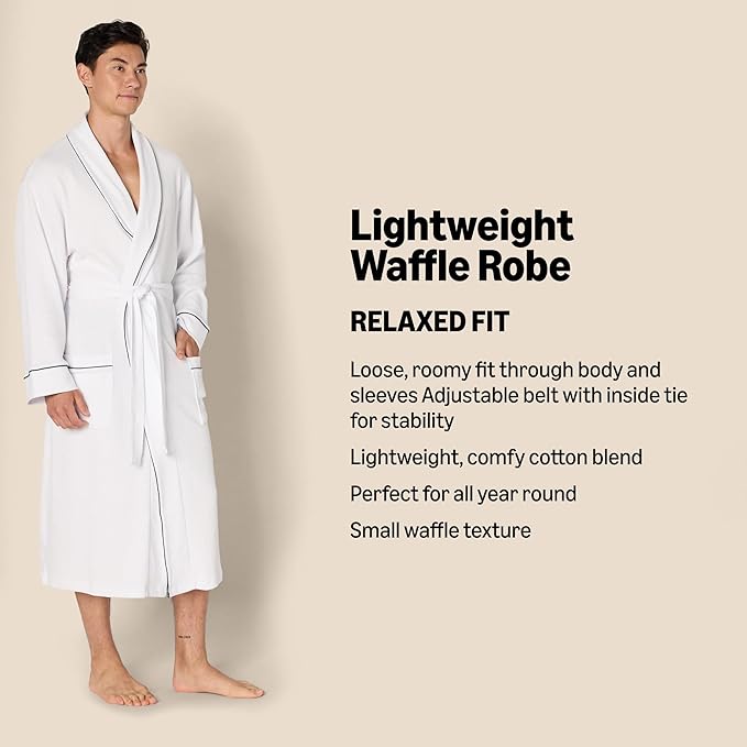 Amazon Essentials Mens Lightweight Waffle Bathrobe (Available in Big & Tall)