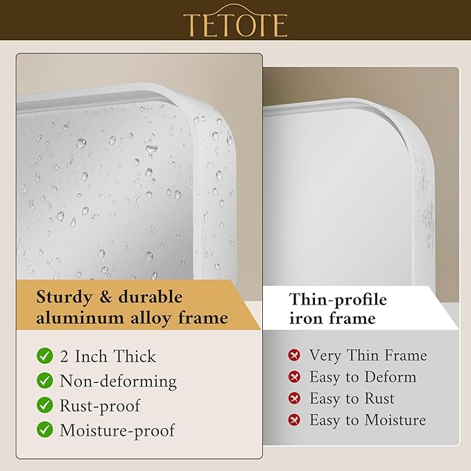 TETOTE White Framed Mirror for Bathroom 40 x 24 Metal Frame Wall Mounted Rectangle Mirror for Vanity with Sandy Textured Surface(Horizontal/Vertical)