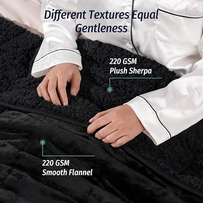 Wemore Sherpa Fleece Weighted Blanket for Adult 12 lbs Dual Sided Cozy Fluffy Heavy Blanket,Ultra Fuzzy Throw Blanket with Soft Plush Flannel Top,48 x 72 inches,Black on Both Sides