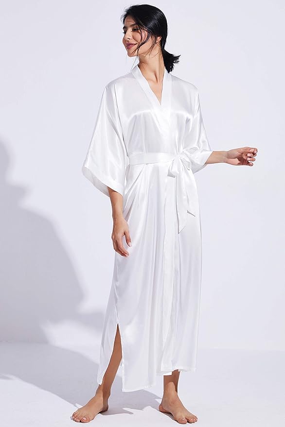 PRODESIGN Satin Kimono Robe Women Long Silky Kimono Bathrobe Sleepwear Wedding Bridesmaid Robe
