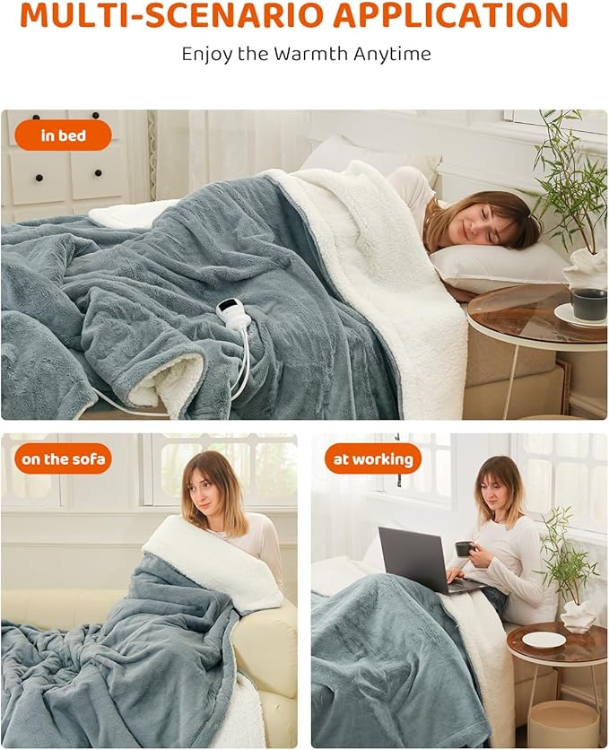 Heated Blanket Electric Blanket Twin Size, Faux Fur Heat Blanket, Super Soft Cozy Heating Blanket with 9 Heating Levels & 1-9 Hours Auto Off, Fast Heating & Overheat Protection, 62" x 84", Gray