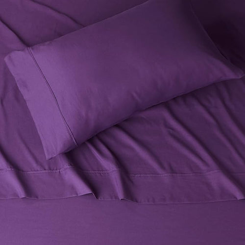Amazon Basics 3 Piece Lightweight Super Soft Easy Care Microfiber Bed Sheet Set with 14" Deep Pockets - Twin, Plum-4 Pack, White, Solid