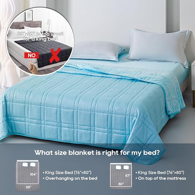 OMYSTYLE King Weighted Blanket, 30LBS - Dual-Sided Cooling Tencel & Warm Soft Plush, All Season Use, 88''x104'' - Includes Carry Bag, Lake Blue