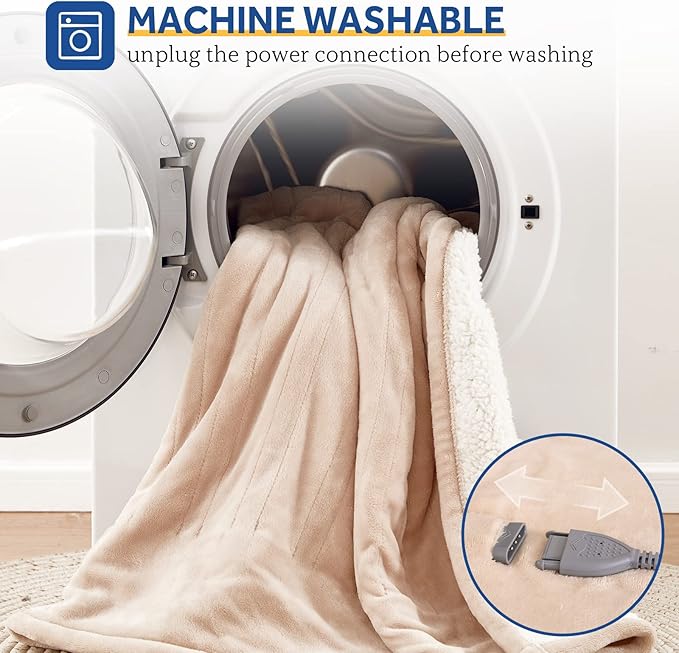 SEALY Electric Blanket King Size, Flannel & Sherpa Heated Blanket with 10 Heating Levels & 1-12 Hours Auto Shut Off, Fast Heating Warming Blanket, Machine Washable, Beige, 100 x 90 Inch