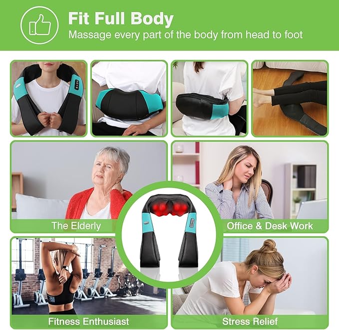 cotsoco Neck Massager, Shiatsu Neck and Back Massager with Heat for Pain Relief, Deep Tissue 3D Kneading Massage Pillow, Relaxation Gifts for Men and Women, Gifts for Dad, Elderly,Wife（Teal）